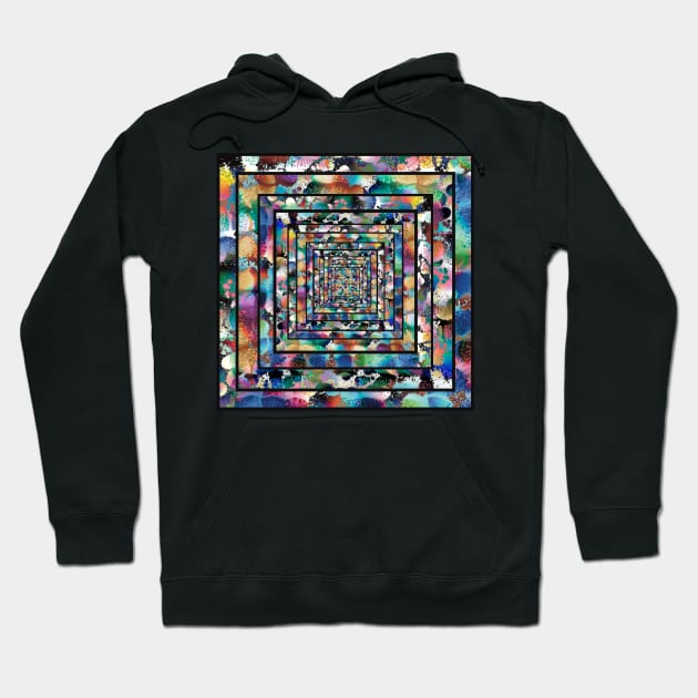 Splatter Paint on Concentric Squares, Spray Paint Rainbow Pattern Hoodie by cherdoodles